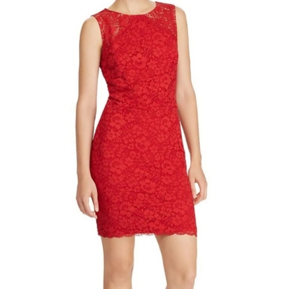 Lauren by Ralph Lauren Lined Red Lace Sheath Dress